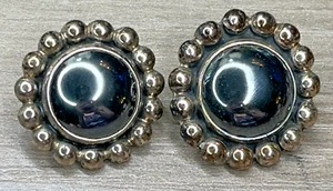 Orecchini Vintage Messico Firmati CII Sterling 925 Grossi Fiore Ematite Sole Post - Foto 1 di 6