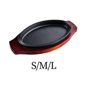 Cast Steak Plate with Wooden Base Skillet for Stovetops Cooking Home - Picture 1 of 10