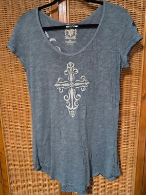 Camisa cruzada adornada con piedra de terciopelo para mujer XL manga corta algodón Top Foto 1 de 4