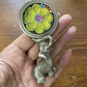 Vtg Pewter Elephant With Ball Desk Photo Holder 4” Tall 2” Photo Ring No Glass - Picture 1 of 6