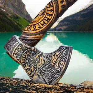 Hand-Forged Viking Axe - Authentic Carbon Steel Battle Axe with Engraved Handle - Picture 1 of 6