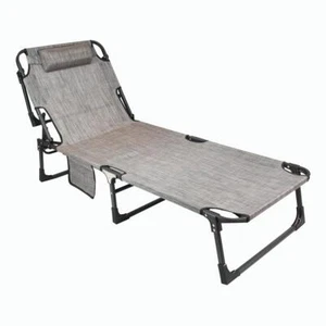 Sonnenliege mit Kopfkissen GRAU Klappliege Gartenliege Pool-Liege Stahl Terrasse - Bild 1 von 6