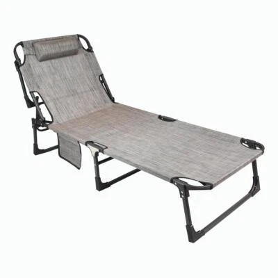 Sonnenliege mit Kopfkissen GRAU Klappliege Gartenliege Pool-Liege Stahl Terrasse - Bild 1 von 4