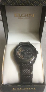 Elgin Men's Automatic Watch Round Black Dial on Gunmetal Linked Band New in Box! - Picture 1 of 5