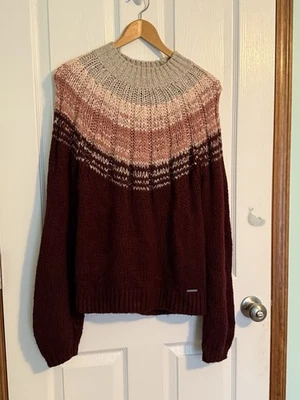 Abercrombie & Fitch 粉色/Burgandy 条纹模拟领毛衣 S — 第 1/4 张图片