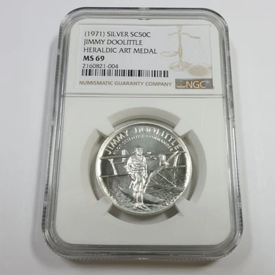 1971 NGC MS69 - Silver Jimmy Doolittle Heraldic Art Medal 50c Coin #55723A - Image 1 of 4