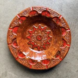 Vintage 70's Large 11" Orange Red Brown Ceramic Ashtray Plate - Picture 1 of 4