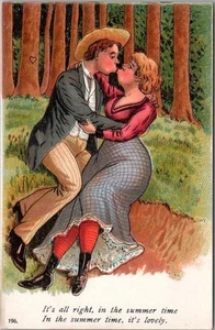 Postal de saludos románticos vintage de la década de 1910 "Está bien, en verano" - Imagen 1 de 2
