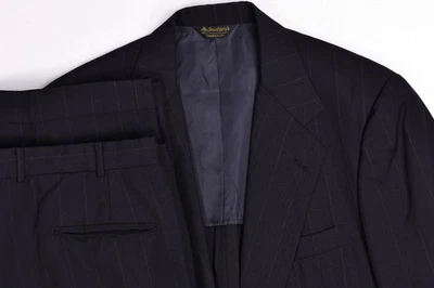 Vintage Southwick Dark Navy Stripe Wool Suit 43 L Pleated Pants 37x32 - Image 1 of 4