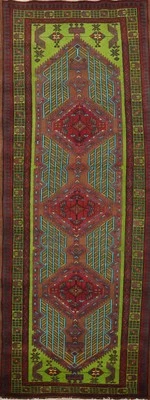 Alfombra Corredor Verde Lana Animales Geométrica Tradicional 11' Anudada a Mano 4x11 Foto 1 de 4