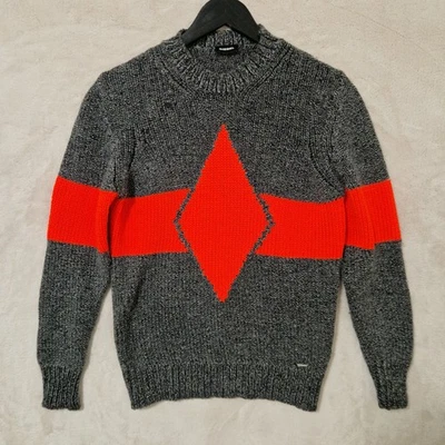Diesel Sweater Mens S/M Gray Orange Knit Diamond Wool Blend K-Ingenium Pullover - Image 1 of 4