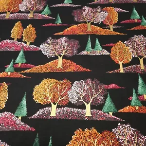23" Autumn Splendor Quilting Treasures Fall Trees on Black - Picture 1 of 3