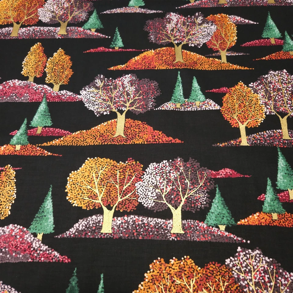 23" Autumn Splendor Quilting Treasures Fall Trees on Black - Image 1 of 3