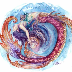 Arte de sirena, impresión de sirena, remolino de color sirena, decoración de sirena, acuarela - Imagen 1 de 4