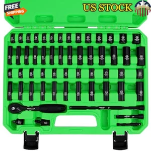 56-Piece 1/4 Inch Drive Impact Socket Set Cr-V Ratchet Extension Tools New - Picture 1 of 7