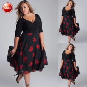 Women Plus Size V-Neck Floral Dress Maxi Evening Party Boho Beach Dresses - Bild 1 von 12
