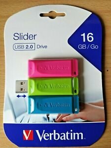 Verbatim USB2 Slider  - 16GB, Set of 3 USB Drive Best Value for Money AU SELLER
