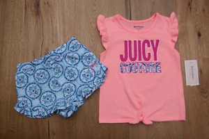 Juicy Couture Toddler Girl Shirt & Shorts Set ~ Coral, Blue & Pink ~ 3T ~ - Picture 1 of 3