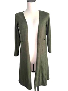 LuLaRoe Cardigan Girls Size 12 Long Olive Green Lightweight Pockets - Picture 1 of 9