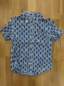 J Crew Crewcuts Boys Short Sleeve Button Down Shirt Blue White Geometric Size 8 - Picture 1 of 2