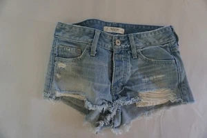 Abercrombie Fitch Women's Blue Jean Shorts Juniors 00 24w Faded Holes Button Up - Picture 1 of 12