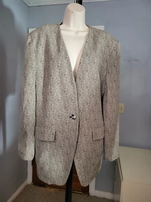 Chaqueta de negocios Jones New York para mujer, 14, beige y negra sin cuello usada en excelente estado (W1029) Foto 1 de 4