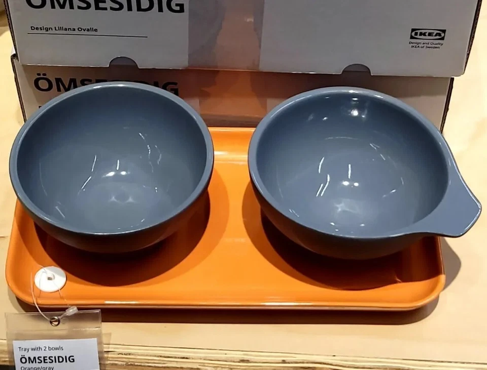 IKEA ÖMSESIDIG OMSESIDIG Tray With 2 Bowls Orange/Gray (605.500.23)