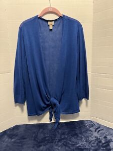 Chico’s Tie Front Cardigan Sweater Women’s Sz 3/XL Blue Thin Airy Comfort Layer