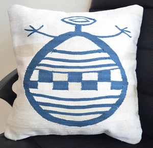 16x16" Silk Pillow Cover African illustration Style Cushion Kilim Rug Sham Throw - Picture 1 of 7