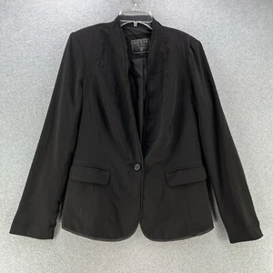 Guess Womens Blazer Jacket Large L Black Shoulder Pads Preppy Zipper Sleeve - Picture 1 of 12