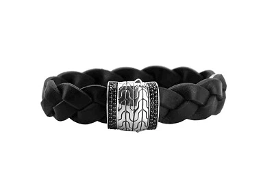 PULSERA JOHN HARDY PLATA ESTERLINA ESTACIÓN CUERO ZAFIRO NEGRO NUEVA CAJA 158B Foto 1 de 4