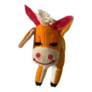 Vintage R Dakin Dream Pets Orange Cow Lazy Daisy Flower Collar Velvet Japan 60s - Bild 1 von 10