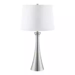 Hampton Bay Turner 27.5 in. 1-Light Brushed Nickel Table Lamp Fabric Drum Shade - Picture 1 of 9