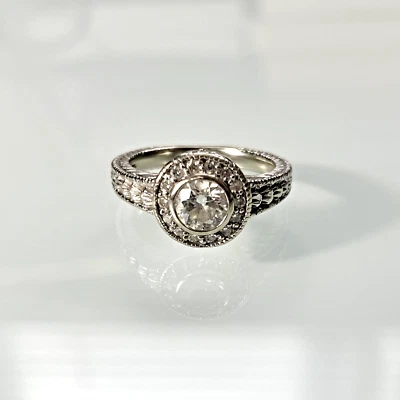  Natural Diamond Engagement Ring, 0.53ct round with 14 bead set, 14K White Gold - Image 1 of 4