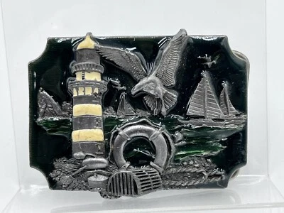 1989 SISKIYOU 3D Lighthouse Sea Scene Belt Buckle Pewter with Enamel Fill.    J9 - Image 1 of 4