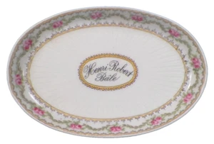 Soap Dish Henri Robert Bale Oval Porcelain Pink Flowers GDA Limoges Antique - Picture 1 of 5