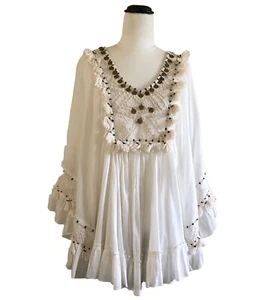 Mes Demoiselles Paris Bachata Blouse Size 1 Best Fit 8 - 12 Loose Fit Tassels - Picture 1 of 14