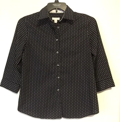 Charter Club 436 Woman Black / White Polka dot Womans 3/4 Sleeve Blouse Top Sz 8 - Image 1 of 4