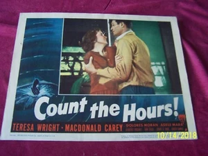 Tarjeta de vestíbulo de película RKO Pictures 1953 lanzamiento, "COUNT THE HOURS" Film Noir - Imagen 1 de 5