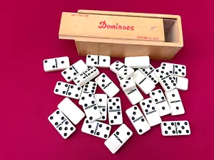 Vintage DOMINOES Double Six Set 28 Pieces in Wood Box - Picture 1 of 3