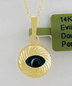 EVIL EYE DOUBLE SIDE PENDANT 14k YELLOW GOLD - BRAND NEW WITH TAG - Picture 1 of 5