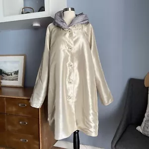 UbU Reversible Pleated Hood Button Front Raincoat Jacket Sand/Silver 2X - Picture 1 of 11