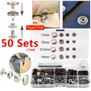 50 sets Heavy Duty Snap Fasteners Press 10/12.5/15/17mm Studs Kit Buttons Tool - Picture 1 of 17