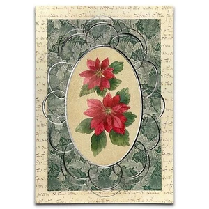 Elegant CHRISTMAS HOLIDAY Card, Glitter Embossed Poinsettia by Paper Magic +✉ - Picture 1 of 5