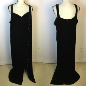 Maxi Vestido Vintage Onyx Nite Talla 24 Mujer Plus Terciopelo Negro Estrás Alta abertura - Imagen 1 de 15