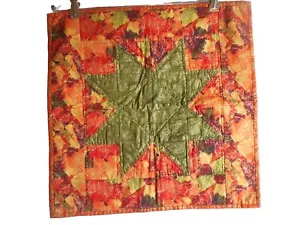 Hand quilted Fall decor wall hanging table Green orange Amish quilt Pattern - Picture 1 of 4