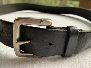 American Eagle Outfitters Belt Men 34-35 Heavy Genuine Leather Black Silver AEO - Picture 1 of 9