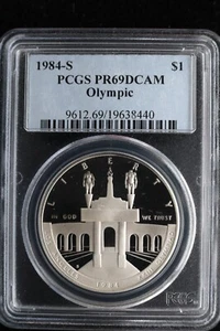 KAPPYSCOINS GH098 1984S OLYMPIC PCGS PR69 DCAM SILVER DOLLAR - Picture 1 of 2