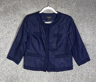 Talbots Petites Linen Cotton Lined Snap Front Blazer Jacket Womens Size 10P Blue - Image 1 of 4