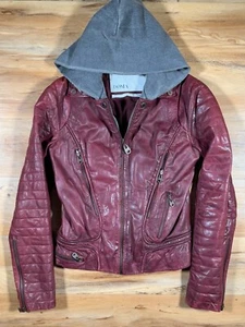 Doma Merlot Wine Red Lambskin Leather Hooded Quilted Motorcycle Zip Jacket S - Picture 1 of 13